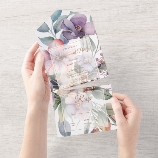 Mooie waterverf bloemenverlovingsfeest all in one uitnodiging (Afscheurbaar)