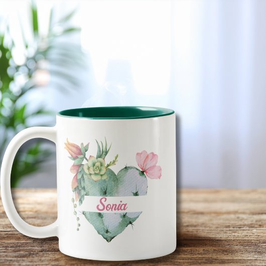 Mooie Waterverf Bloemhart & Aangepaste Script Naam Tweekleurige Koffiemok