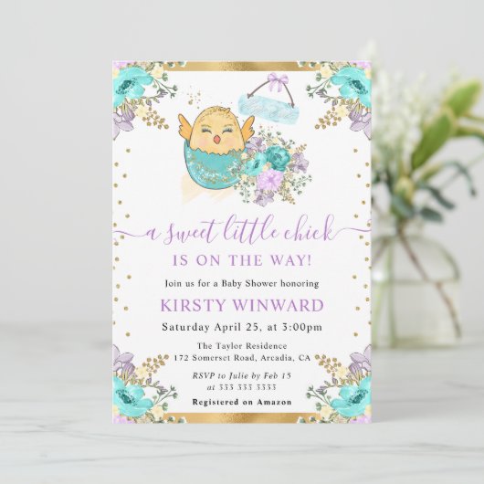 Mooie waterverf bloemige Paas Kuiken Baby Shower Kaart (Staand voorkant)