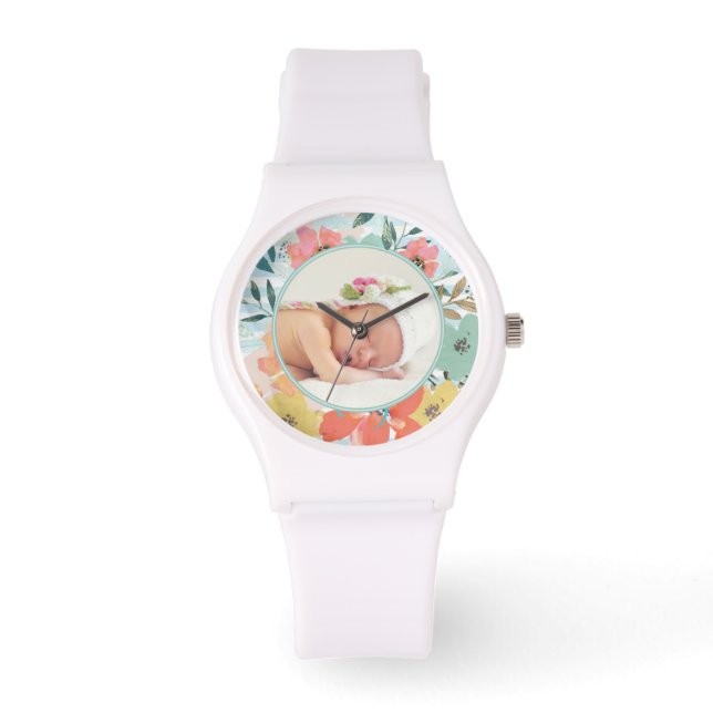 Mooie waterverf bloemstuk aangepaste foto horloge (Voorkant)