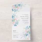 Mooie waterverf blosende rozen en blauwe bloemen  all in one uitnodiging (Binnen)