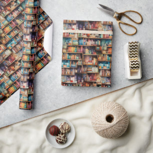 Mooie Waterverf Boeken Bibliotheek Boekenplanken Cadeaupapier