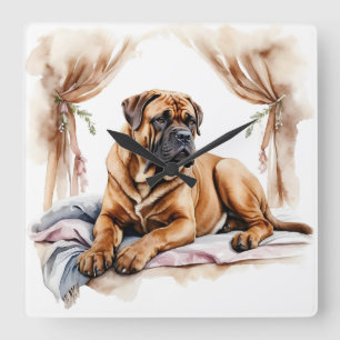 MOOIE WATERVERF BOERBOEL HOND VIERKANTE KLOK