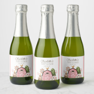 Mooie Waterverf Boerderijdieren Baby Shower  Sparkling Wijnetiket