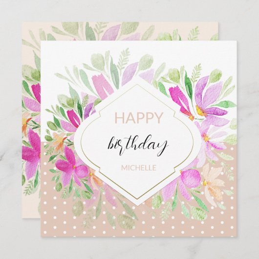 Mooie Waterverf Boho Lila Roze Bloemen Kaart (Voorkant / Achterkant)