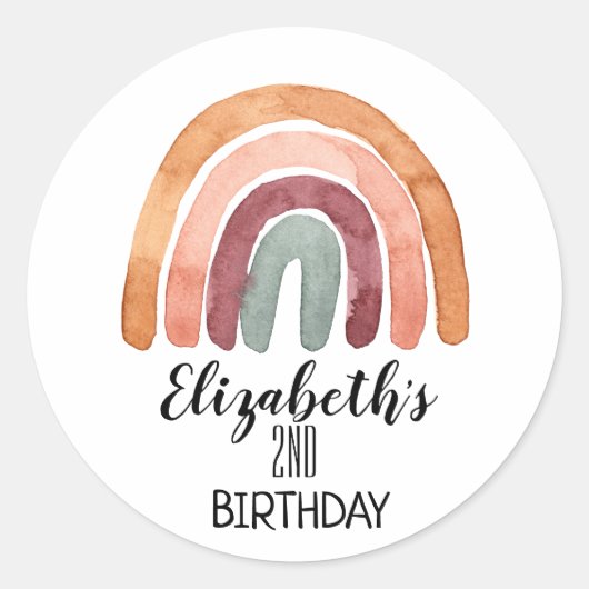 Mooie Waterverf Boho regenboog Verjaardag Ronde Sticker (Voorkant)