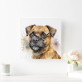MOOIE WATERVERF BORDER TERRIER HOND VIERKANTE KLOK (Huis)