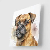 MOOIE WATERVERF BORDER TERRIER HOND VIERKANTE KLOK (Hoek)