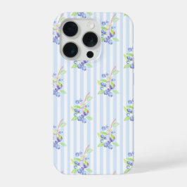 Mooie waterverf bosbes botanische strepenpatroon iPhone 15 pro case