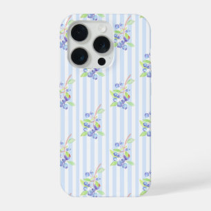 Mooie waterverf bosbes botanische strepenpatroon iPhone 15 pro case