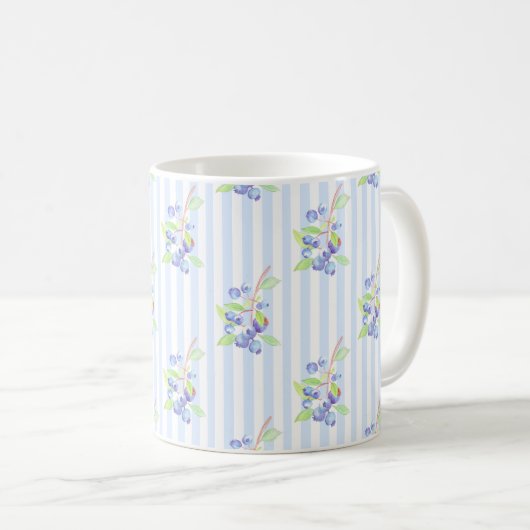 Mooie waterverf bosbes botanische strepenpatroon koffiemok (Voorkant rechts)