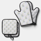 Mooie waterverf bosbes botanische strepenpatroon ovenwant & pannenlap set (Voorkant / Achterkant)