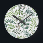 Mooie Waterverf Botanische bladeren  Ronde Klok<br><div class="desc">Waterverf met botanische,  rustige bladeren</div>