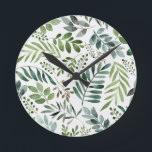 Mooie Waterverf Botanische bladeren  Ronde Klok<br><div class="desc">Waterverf met botanische,  rustige bladeren</div>