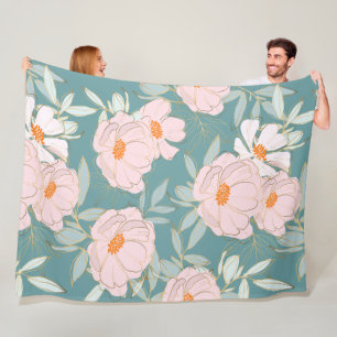 Mooie waterverf, botanische blauwe roze hals fleece deken