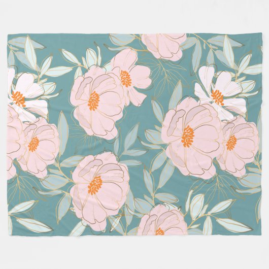 Mooie waterverf, botanische blauwe roze hals fleece deken (Voorkant (Horizontaal))
