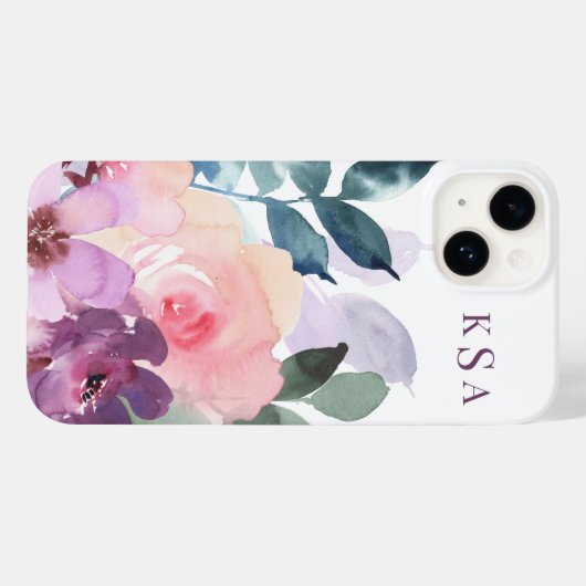 Mooie Waterverf botanische flora + monogram Case-Mate iPhone Case (Achterkant (horizontaal))