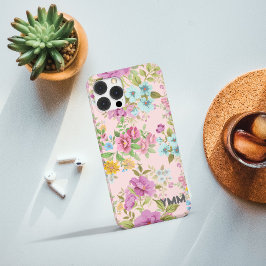 Mooie Waterverf botanische flora + monogram iPhone 15 Case