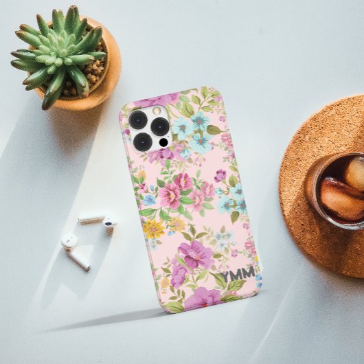 Mooie Waterverf botanische flora + monogram Case-Mate iPhone Case