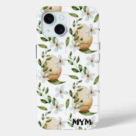 Mooie Waterverf botanische flora + monogram iPhone 15 Case