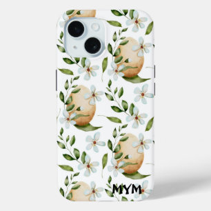 Mooie Waterverf botanische flora + monogram iPhone 15 Case
