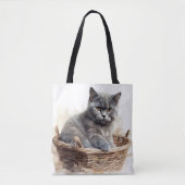 MOOIE WATERVERF BRITSE KORTHAAR KAT TOTE BAG (Voorkant)