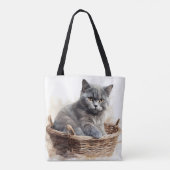 MOOIE WATERVERF BRITSE KORTHAAR KAT TOTE BAG (Achterkant)