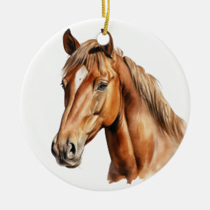 MOOIE WATERVERF BRUIN PAARDENGEZICHT KERAMISCH ORNAMENT