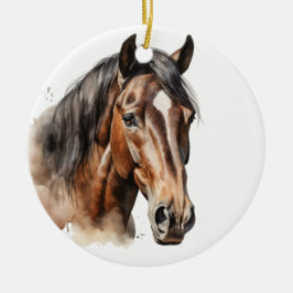 MOOIE WATERVERF BRUIN PAARDENGEZICHT KERAMISCH ORNAMENT