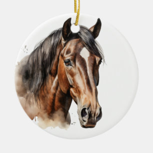 MOOIE WATERVERF BRUIN PAARDENGEZICHT KERAMISCH ORNAMENT
