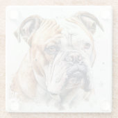 MOOIE WATERVERF BRUIN WIT BULLDOG GEZICHT GLAZEN ONDERZETTER (Achterkant)