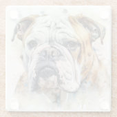 MOOIE WATERVERF BRUIN WIT BULLDOG GEZICHT GLAZEN ONDERZETTER (Achterkant)