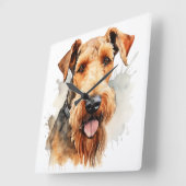 MOOIE WATERVERF BRUINE AIREDALE TERRIER HOND VIERKANTE KLOK (Hoek)