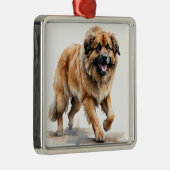 MOOIE WATERVERF BRUINE LEONBERGER HOND METALEN ORNAMENT (Rechts)