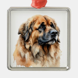 MOOIE WATERVERF BRUINE LEONBERGER HOND METALEN ORNAMENT