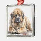 MOOIE WATERVERF BRUINE LEONBERGER HOND METALEN ORNAMENT (Links)