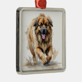 MOOIE WATERVERF BRUINE LEONBERGER HOND METALEN ORNAMENT (Rechts)