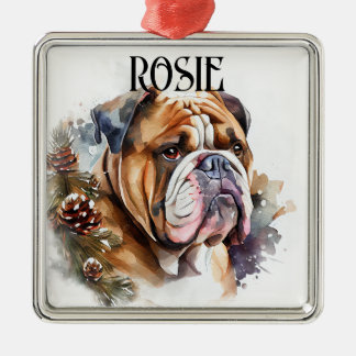 MOOIE WATERVERF BULLDOG GEZICHT METALEN ORNAMENT