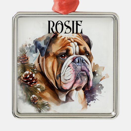 MOOIE WATERVERF BULLDOG GEZICHT METALEN ORNAMENT (Voorkant)