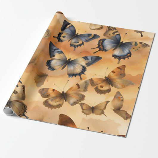 Mooie Waterverf Butterflies Cadeaupapier (Uitgerold)