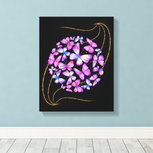 Mooie Waterverf Butterflies met Gold Bling Canvas Afdruk (Insitu (Houten vloer))