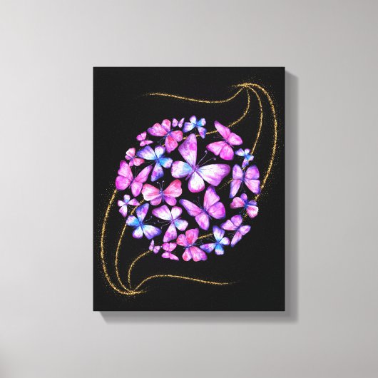 Mooie Waterverf Butterflies met Gold Bling Canvas Afdruk (Voorkant)