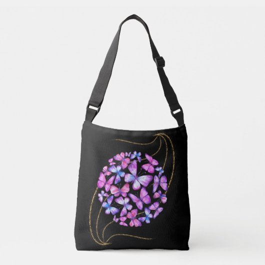 Mooie Waterverf Butterflies met Gold Bling Crossbody Tas (Voorkant)