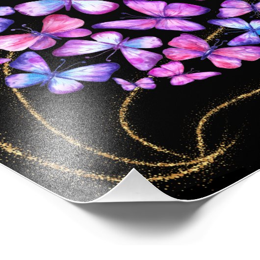 Mooie Waterverf Butterflies met Gold Bling Foto Afdruk (Hoek)