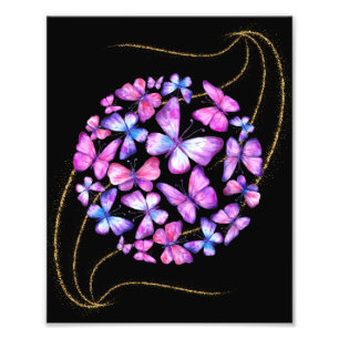 Mooie Waterverf Butterflies met Gold Bling Foto Afdruk