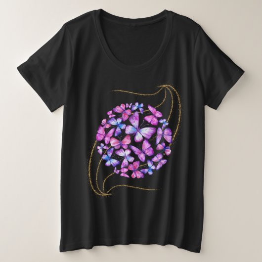 Mooie Waterverf Butterflies met Gold Bling Grote Maat T-shirt (Design voorkant)