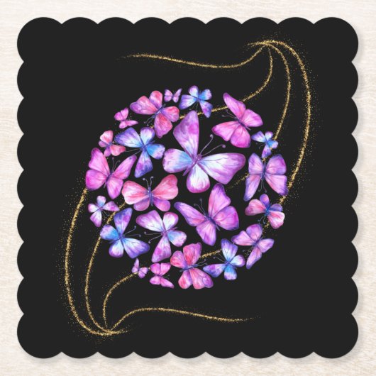 Mooie Waterverf Butterflies met Gold Bling Kartonnen Onderzetters (Voorkant)