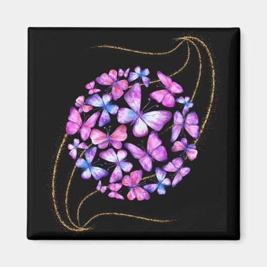 Mooie Waterverf Butterflies met Gold Bling Magneet (Voorkant)
