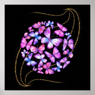 Mooie Waterverf Butterflies met Gold Bling Poster