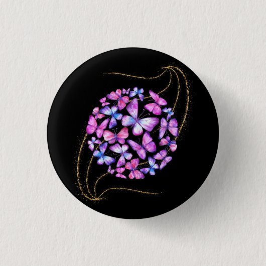 Mooie Waterverf Butterflies met Gold Bling Ronde Button 3,2 Cm (Voorkant)